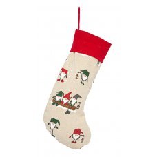 Χριστουγεννιάτικη Διακοσμητική Κάλτσα Μπεζ με Νάνους (50cm)